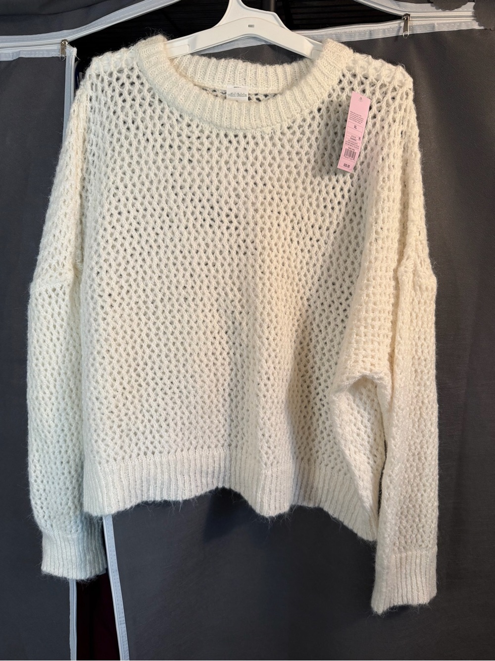 wild fable Open-Knit Crewneck Sweater - Cream XL